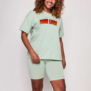 Ensemble deux pièces d'été pour femme en 100 % coton, respirant, style streetwear, t-shirt et short cycliste à manches courtes, coupe classique, vente en gros, best-seller - Product Image 1