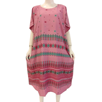 Robe d'intérieur d'été pour femme, douce, à taille élastique, style kaftan court, manches courtes, longueur genou, col rond, motif floral, en polyester/rayonne
