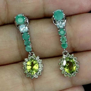 Pendientes de Plata de Ley 925 de Calidad AAA+ con Peridoto Ovalado de 7x5mm, Esmeralda, Joyería con Piedras Preciosas Naturales Cus-Jew83 - Product Image 2