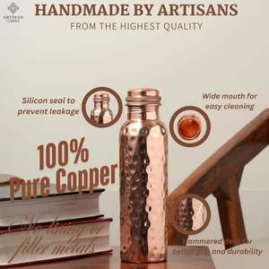 Bouteille d'eau en cuivre Vedela Naturals grande, écologique, martelée, style zen asiatique, pour la maison, le bureau et l'extérieur - Product Image 3