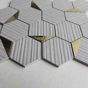 Interior Wall <b>Mosaics</b> 3 Inch 73mm Hexagon Dolphin Unique Modern Metal Gold Stone Matte <b>Glass</b> Ceramics Mesh Porcelain Bathroom - Product Image 2