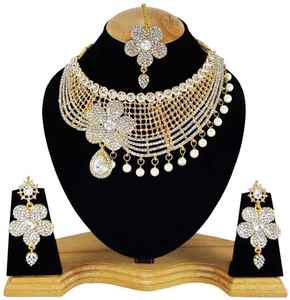 Ensemble de bijoux en alliage de cristal blanc de style vintage, collier, boucles d'oreilles, coiffe, pour femmes, mariage, fiançailles, anniversaire - Product Image 1