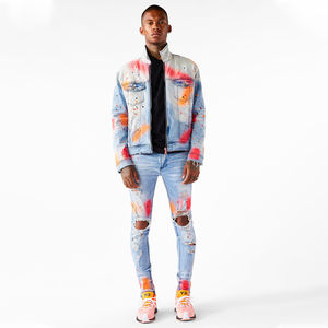 แจ็กเก็ตผ้ายีนส์สำหรับผู้ชายมีซิปตกแต่งสไตล์สตรีทแบบไม่เหมือนใครสำหรับฤดูใบไม้ร่วง - Product Image 4