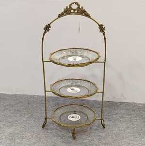 Support à gâteau rond en laiton antique avec plaques de verre pour mariages événements fêtes décor à la maison centre de table outils de gâteau - Product Image 2
