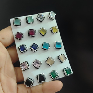 JIYA Best Selling High Grade <b>Silver</b> Plated Precious Stone Stud Earrings Geometric Shape High Quality <b>Handmade</b> Indian Jewelry - Product Image 1