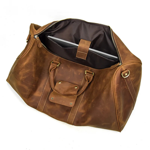 Genuine Leather Foldable Portable Weekender <b>Duffel</b> <b>Bag</b> with Large Capacity Vintage Style Waterproof Zipper Closure for Travel - Product Image 3