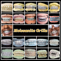 Grillz Hip-hop Iced Out pour dents, plaqué or 18 carats, avec pierres Moissanite VVS de 2 mm à coupe profonde, sur mesure