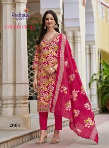 Estilo tradicional Fancy Kurti Top Bottom Set Algodón puro Mul Cotton Dupatta con bordado Work Foil Impreso Calidad de exportación - Product Image 5