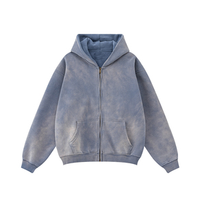 High Quality Heavyweight Vintage Full-Zip Hoodie Custom Designer Streetwear Acid Wash Zipper Hoodies for Man 100% Cotton - Product Image 2