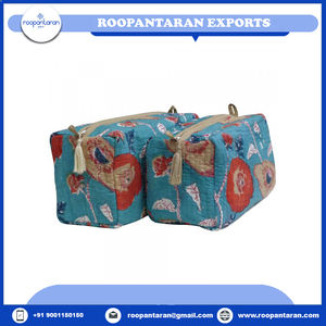 Mini bolsa de cosméticos Bloque de mano indio Impreso Algodón Acolchado con bolsa de cosméticos de algodón acolchado Juego de 2 para suministro a granel - Product Image 2