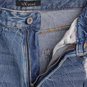 Shorts en jean décontractés pour hommes 100% coton, taille mi-haute, fermeture éclair, respirants, coupe droite, bleu moyen, marque privée disponible - Product Image 5