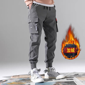 Men's Gray Cargo Sweatpants High Waist Multiple Pockets Casual Winter Wear Breathable Quick Dry Anti-Wrinkle Lightweight <b>Canvas</b> - Product Image 4