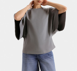 Camiseta Gris Holgada de Manga Capa para Mujer, de Alta Calidad, Color Sólido, Estilo Urbano Personalizado, Informal - Product Image 3