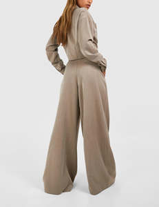 Pantalon de survêtement thermique pour femme, taille mi-haute, taille élastique, coupe ample, jambe large, coton, streetwear, décontracté, pantalon baggy d'hiver, coupe-vent - Product Image 2