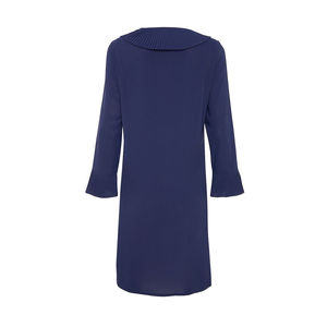 Tunique décontractée bleu marine avec col plissé, fermeture éclair et détails en crochet, longueur genou, robe de bureau pour femme, taille 2XL - Product Image 3