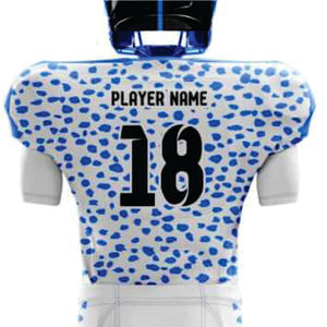 Conjunto de uniforme personalizable de fútbol americano azul real y blanco para hombre, pantalones cortos de Jersey, costuras de sarga transpirables duraderas - Product Image 3