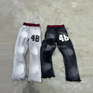 Vêtements de rue de haute qualité avec impression personnalisée du logo pantalons de survêtement évasés délavés à l'acide pantalons de survêtement baggy à double taille pour hommes