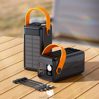 Power Bank Darurat Outdoor Putih 200000mAh 22.5W dengan 4 Kabel Terintegrasi, Senter LED, Pegangan Jinjing, dan Colokan & Penyangga