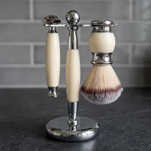 Ensemble de rasage en acier inoxydable Morgans Industries, brosse à manche en bois, support de rasoir, professionnel, écologique, de haute qualité - Product Image 5