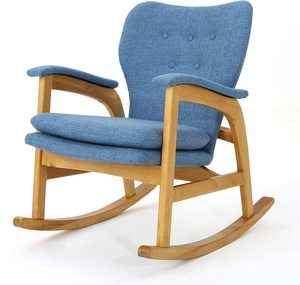 THLCr-Rocker 0067 en tissu américain moderne du milieu du siècle en vert et noyer clair pour le salon - Product Image 5