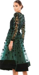 V-neck Embellished Beading Illusion Elegant Mature Women Cocktail Dress Long Sleeve Fit <b>Flare</b> Waist Embroidery Pearl Night Club - Product Image 3