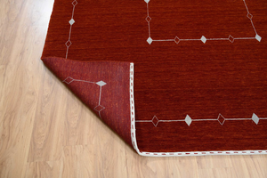 Alfombra de Lana Gabbeh Roja, Tejida a Mano, Decoración Bohemia Cottagecore, Color Rojo Óxido, 8x10, Alfombra Grande para Piso, Hogar Acogedor - Product Image 3