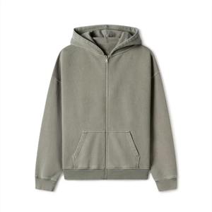 2025 gros Double capuche sweats à capuche Vintage blanc Double tête fermeture éclair personnalisé hommes acide lavage fermeture éclair à capuche - Product Image 1