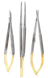 Jeu de 3 pinces à ciseaux porte-aiguilles TC Castroviejo-Or, 14cm-Instruments de micro chirurgie dentaire - Product Image 2