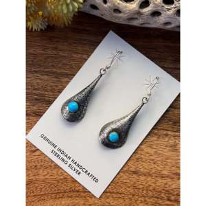 Boucles d'oreilles pendantes Harold Joe vintage plaquées or, turquoise et argent sterling, avec pendentif goutte d'eau et perles, style élégant - Product Image 2