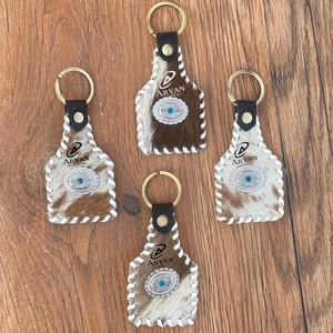 Porte-clés en cuir de vachette de qualité supérieure, fabriqué à la main pour la durabilité et le style occidental Porte-clés en cuir véritable Concho turquoise - Product Image 1