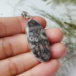 Pendentif en argent sterling 925 avec pierre précieuse en jaspe météorite, cabochon, serti, fait à la main, vente en gros, forme marquise, pendentif PP-61 - Product Image 3