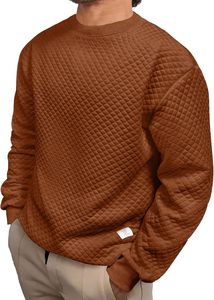 Sweatshirts à grille diamantée de couleur unie pour hommes pull décontracté à manches longues chemise de base pour l'hiver - Product Image 3