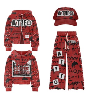 Custom Rhinestone Tracksuits Men Oversized Cropped Acid Wash Zip up Distressed Vintage <b>Sweatpants</b> and Hoodie <b>Set</b> - Product Image 4