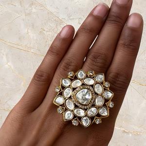 Vêtement traditionnel glamour avec pierres AD Bague élégante plaquée or pour mariages fêtes fiançailles pour femmes et filles - Product Image 1