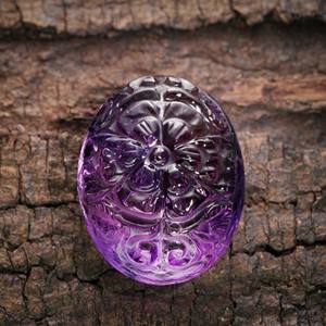 Pierre sculptée en améthyste naturelle de forme ovale pour la fabrication de bijoux Produit en vrac de pierre précieuse de sculpture moghole à la main - Product Image 1