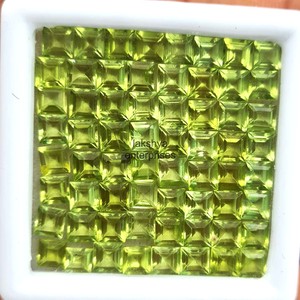 Cuentas de piedras preciosas sueltas facetadas de corte cuadrado de peridoto Natural de 6mm para fabricación de joyería piedra calibrada de peridoto de alta calidad al por mayor - Product Image 4