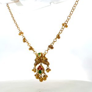 Collier double paon antique en or 22 carats, bijoux fins traditionnels Meenakari - Product Image 5