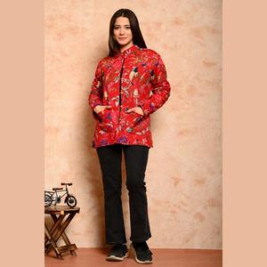Veste matelassée réversible en coton à imprimé floral pour femme, style universitaire, manteau court en cuir personnalisé pour l'automne - SHKL1012 - Product Image 3