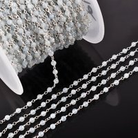 Aigue-marine naturelle à facettes forme ronde pierre précieuse chapelet chaîne 3mm pierre aigue-marine bleue 925 chaîne à maillons en argent Sterling en gros