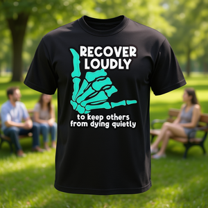 T-Shirt Nera a Maniche Corte in Cotone 65% Poliestere 35% per Adulti, Design Promozionale 'Recover Loudly to Keep Others' - Product Image 3