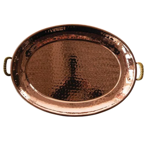 Prix de gros Plateau de service en cuivre Nouvel arrivage Plateau de service en cuivre avec poignée en métal martelé Petit-déjeuner - Product Image 2