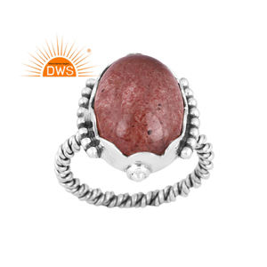 Anillo de declaración de piedras preciosas de cuarzo fresa Natural de plata esterlina oxidada más vendido fabricante de joyería personalizada - Product Image 1