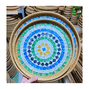 Bandeja de Servicio de Mosaico de Ratán con Madreperla Mixta, Bandeja Natural Hecha a Mano para Decoración del Hogar y para Servir Té, Café y Aperitivos - Product Image 5