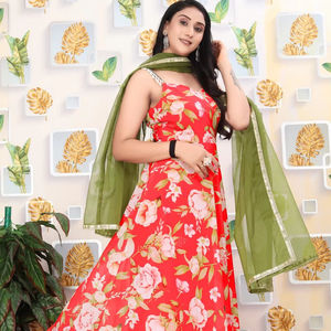 Vestidos Anarkali de verano étnicos indios para mujer Faux Georgette estampado Digital Slim Fit secado rápido para fiesta de boda y festivales - Product Image 1