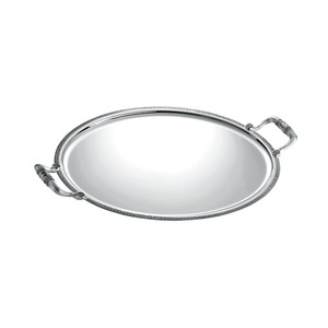 Metal Silver Border Embossed Design Decorative Tray Silver Oval Serving Drink Tray Hotel & Restaurant Tabletop Decoration - Product Image 2