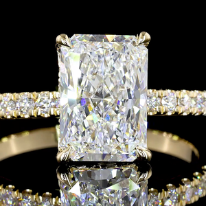 Bague de fiançailles en or jaune 14 carats avec halo caché en diamant de laboratoire de taille radiant de 2,44 carats, bague de mariée - Product Image 4