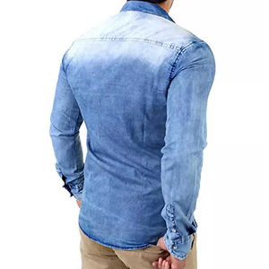 Camisas vaqueras con botones para hombre, ropa de calle informal personalizada al por mayor, camisas vaqueras de manga larga con solapa de color sólido, ropa de calle de fiesta de otoño - Product Image 6