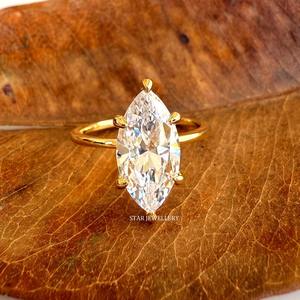 14K Or Massif 2.50 Ct CVD Marquise Cut IGI Certifié Diamant Solitaire Hidden Halo Bague de Fiançailles. - Product Image 3