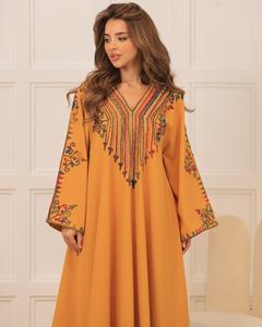 Vente en gros Abaya de luxe en satin personnalisée pour femmes Petite robe turque islamique manches à volants style Dubaï Abaya pour musulmane de Turquie - Product Image 4