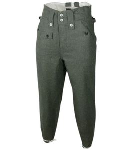 Men's High Waist Riding Trousers Solid Color Straight Leg Equestrian WW2 German Field Grey M43 <b>Wool</b> Trousers - Product Image 3